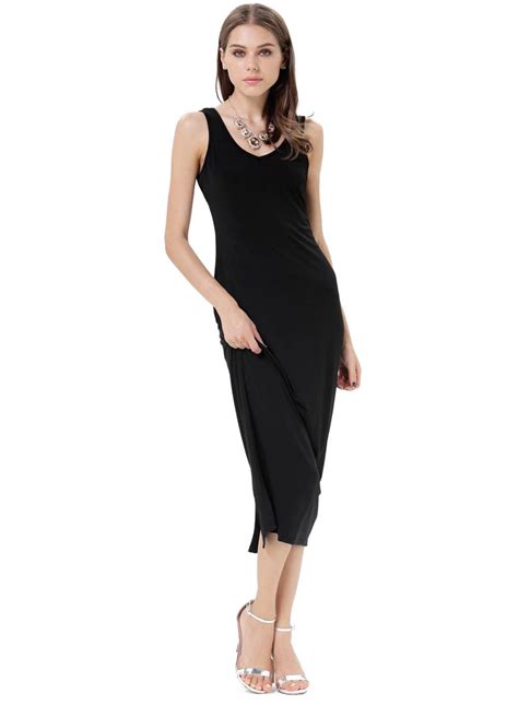 Black Sleeveless Slim Split Maxi Dress Sheinsheinside