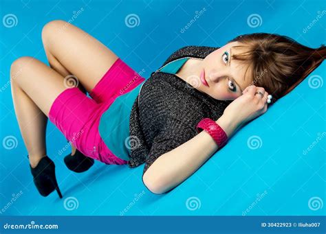 Passionate Girl On A Blue Background Stock Image Image Of Lovely