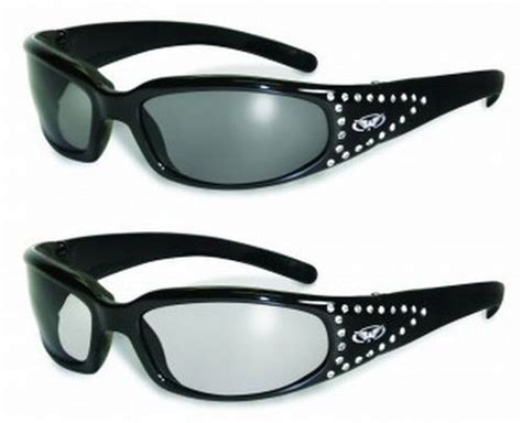 2 Womens Foam Padded Motorcycle Riding Sun Glasses 42 Rhinestones Smoke And Clear Sunglasses