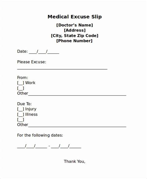 Dr Excuses For Work Awesome Free Fill In Blank Doctors Note Templates For Work Example