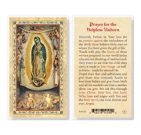 Prayer For The Helpless Unborn Guadalupe Gold Stamped Laminated Holy