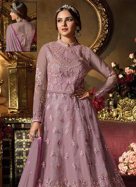 Lavender Embroidered Net Anarkali Suit Salwar Kameez Designer Collection