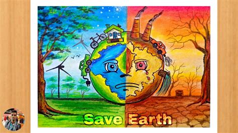 Stop Pollutionsave Earth Drawing With Oil Pastel Youtube