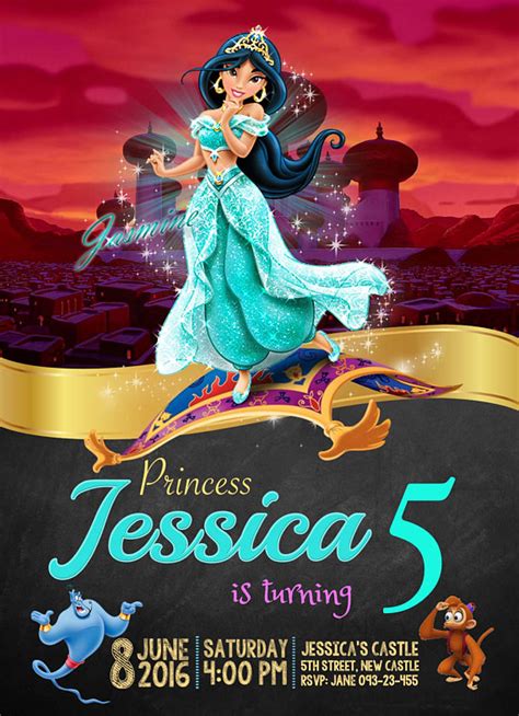 Princess Jasmine Birthday Invitation Aladdin Birthday Invitation Jasmine Invites Prin