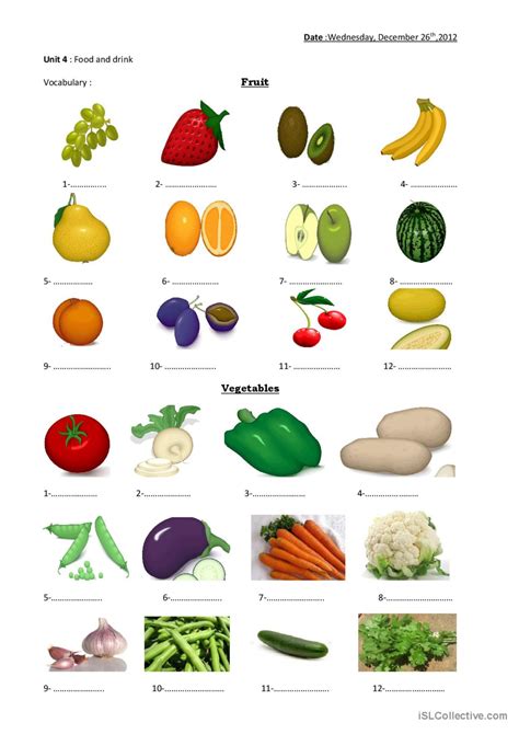 Fruit And Vegetables English Esl Worksheets Pdf And Doc