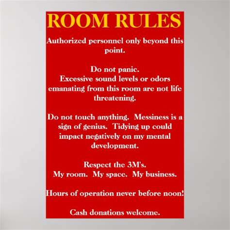 Room Rules Poster Zazzle