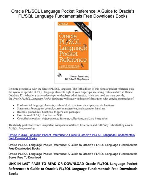Oracle Plsql Language Pocket Reference A Guide To Oracles Plsql