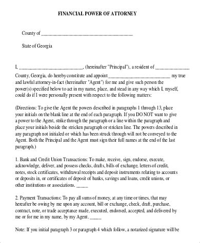 sample financial power  attorney forms  ms word