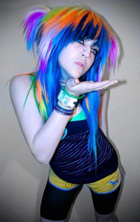 This Rainbow Hair Is Just Wayyyy Too Much Fun Emo Scene Aesthetic Emo Scene Hair Scene Queens