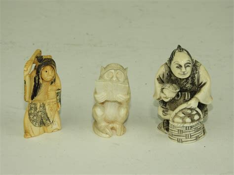 Murrays Auctioneers Lot 180 Three Japanese Carved Ivory Figurines