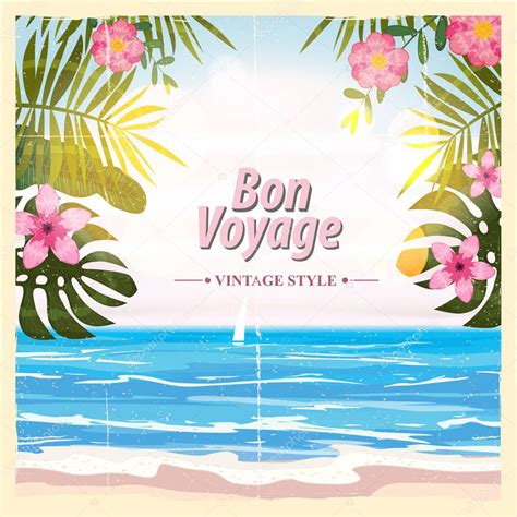 Travel poster concept. Have nice trip - Bon Voyage. Fancy cartoon style. Cute retro vintage ...