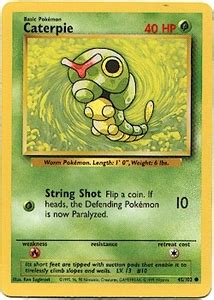 It is vulnerable to fire, flying and rock moves. Pokemon Basic Common Card - Caterpie 45/102 - Pokemon Basic Common Cards
