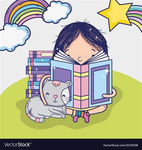 cute girl reading a book cartoon royalty free vector image