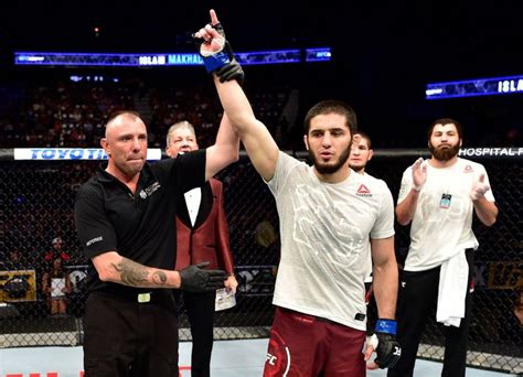 Islam Makhachev Of Russia Celebrates After His Submission Victory