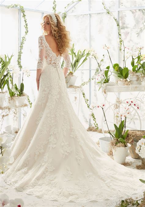 Skip to main search results. Lace Wedding Dress with Appliques on Net | Style 2812 ...
