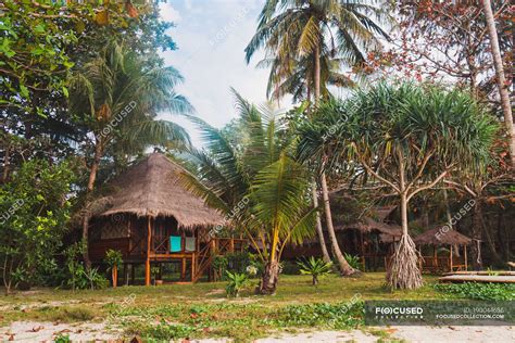 Exterior Of Tropical Huts At Jungle Meadow — Home Wood Stock Photo