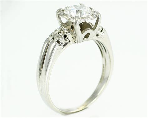 Diamond Wedding Ring Vintage K White Gold Old European Cut Round