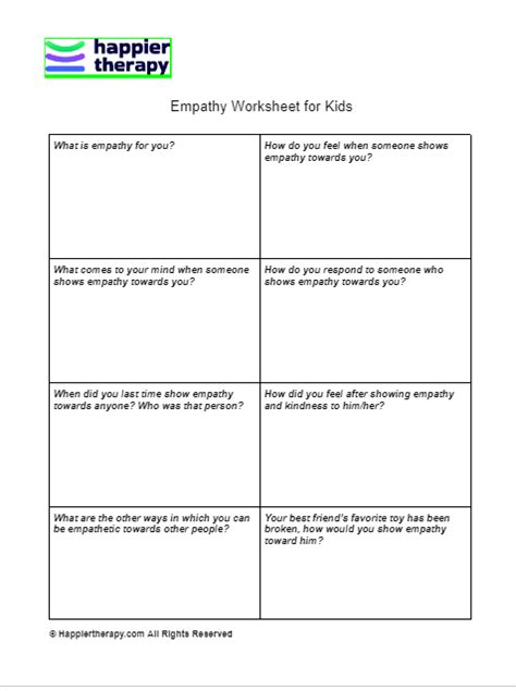 Empathy Worksheet For Kids Happiertherapy
