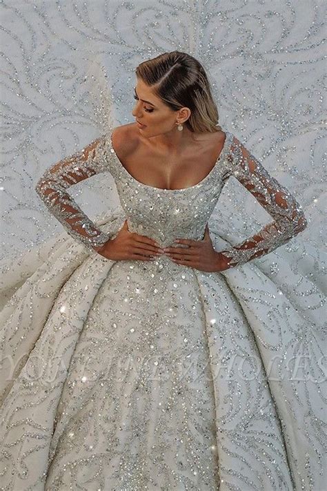 Square Neck Lace Ball Gown Long Sleeves Wedding Dresses Long Sleeve
