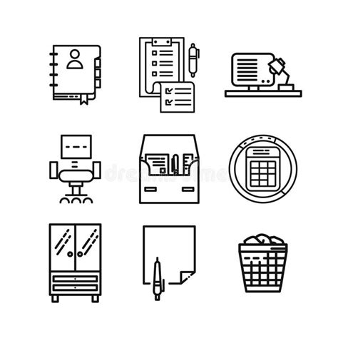 Office Staff Icon Set Black And White Illustration Stock Vector