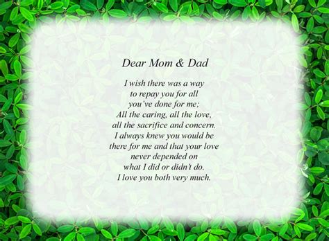 Dear Mom And Dad Free Parent Poems