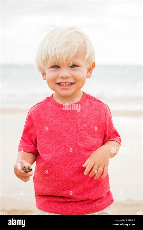 Happy Adorable Little Boy At The Beach Stock Photo Alamy