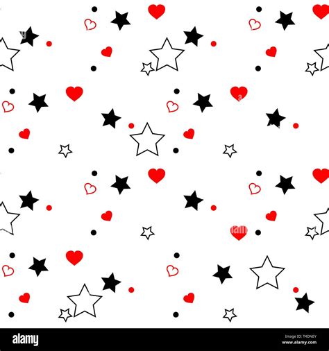 Seamless Pattern With Red Hearts And Black Stars On White Background