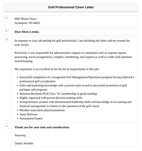 Golf Professional Cover Letter Velvet Jobs