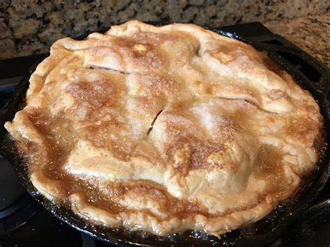Sprinkle apples with 1/2 cup of sugar and 1 teaspoon of cinnamon; Grandma's Iron Skillet Apple Pie