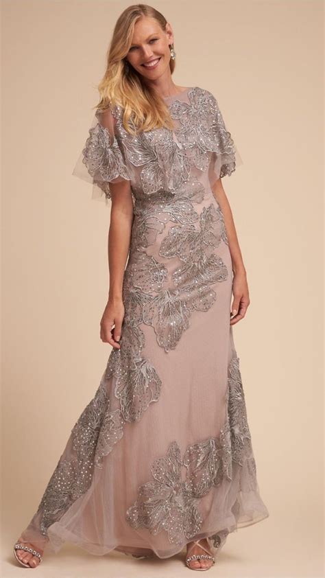 Embroidered And Embellished Silver Lace Mother Of The Bride Gown With