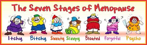 The 7 Stages Of Menopause Funny Sign In Style Of 7 Dwarfs Fun Sign Factory Original Cartoon
