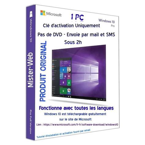 Envoie De Clé Dactivation De Windows 10 Pro Clé Original Pas De Cd à