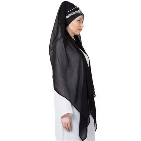 polyester georgette nazneen ready to wear hand work black turban with attached hijab at rs 350