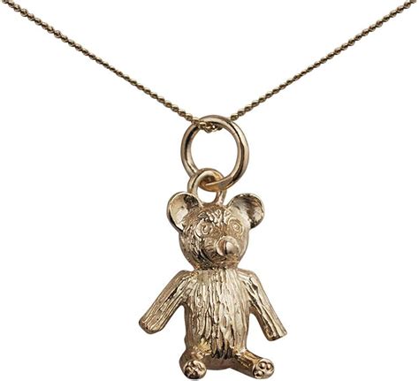 9ct Gold 15x12mm Sitting Teddy Bear Pendant With A 06mm Wide Curb