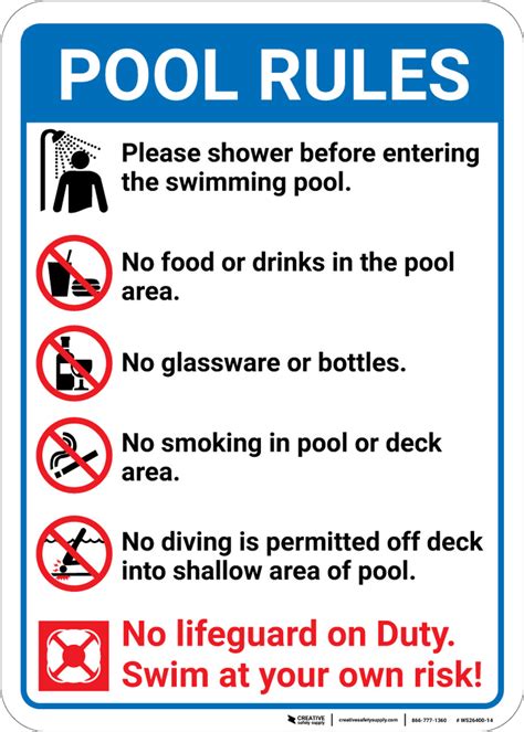 Pool Rules Please Shower Before Entering With Icons Portrait Wall