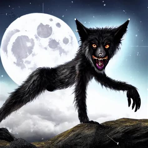 Female Werewolf Transformation At Night With Black Stable Diffusion