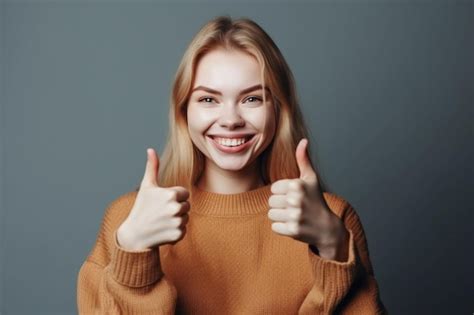 Premium Ai Image A Young Woman With A Big Smile Shows A Thumbs Up