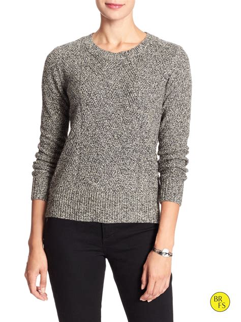 Banana Republic Factory Cable Knit Sweater In Black Black And White