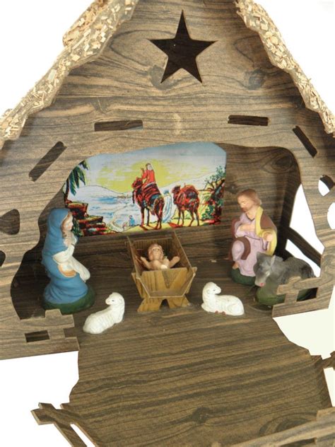 Vintage Nativity Scene With Cardboard Stable