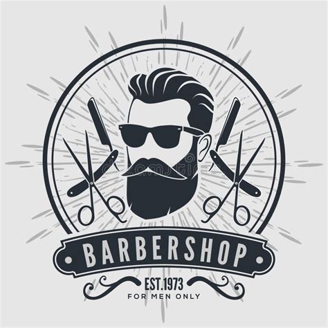 Barber Shop Vintage Label Badge Or Emblem On Gray Background Stock