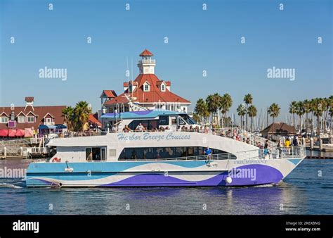 California Long Beach Harbor Cruise Boat Shoreline Village Stock