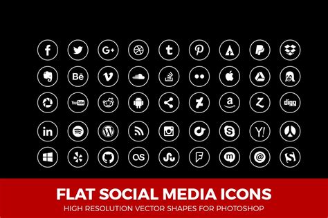Social Media Icons Circle Line Blk Pre Designed Photoshop Graphics