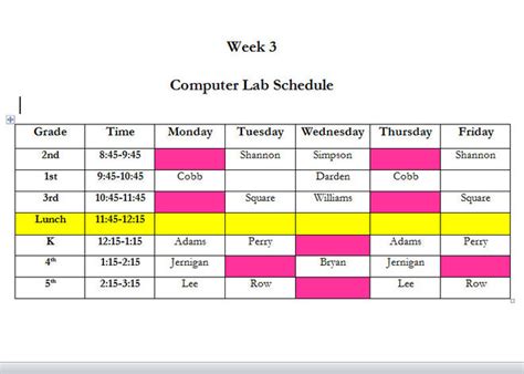 Schedule Welcome To Colerain Elementarys Computer Lab Site