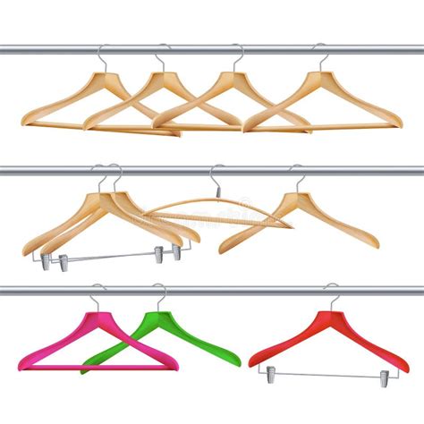 Wooden Clothes Hangers Vector Realistic Coat Hangers On A Clothes Tube