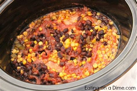 Crock pot salsa chicken is a delicious, very easy recipe that only uses 4 ingredients and takes about 5 minutes to prepare. Crockpot Salsa Chicken Recipe - Eating on a Dime