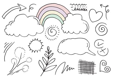 Set Of Cute And Colorful Doodle Hand Drawing On White Background