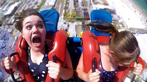 Girls Freaking Out 2 Funny Slingshot Ride Compilation Youtube
