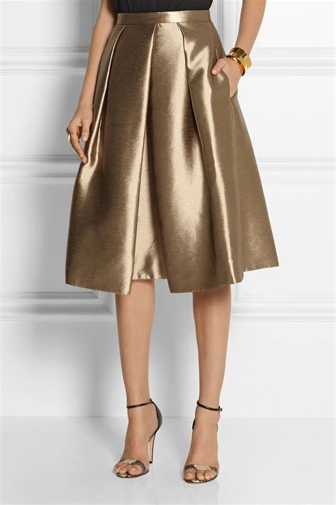 Tibi Halcyon Metallic Pleated Taffeta Skirt In Metallic Lyst