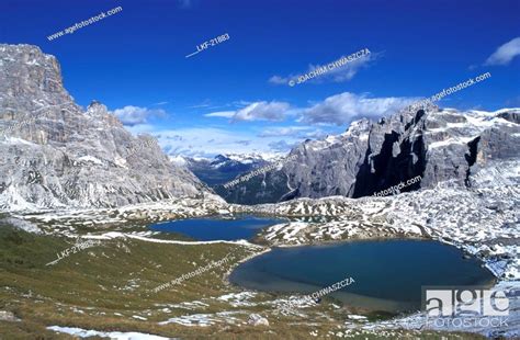 Three Peaks Tre Cime Di Lavaredo With Two Mountain Lakes Sexten