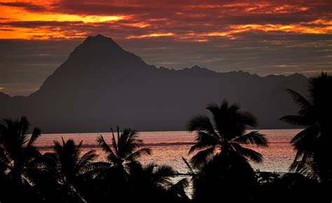 View On Mountain Orohena At Sunset Polynesia Tahiti Stock Photo